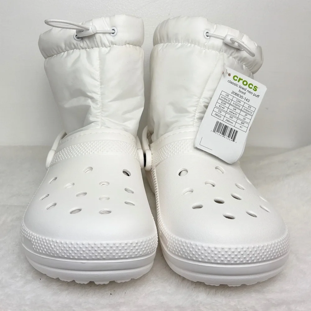 WHITE CROCS UNISEX NEO PUFF SNOW WINTER RAIN BOOTS MENS SZ 10 / WOMENS 12